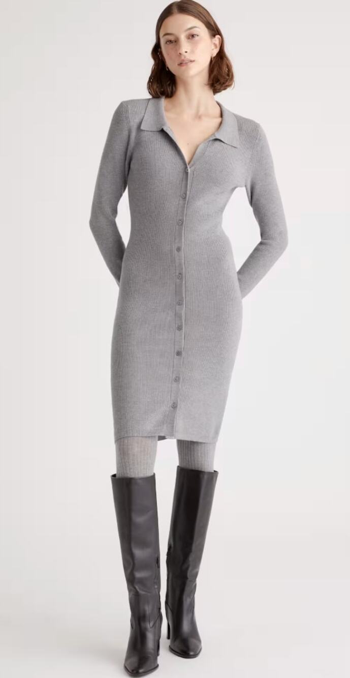 Quince eco-knit button up sweater dress heather gray